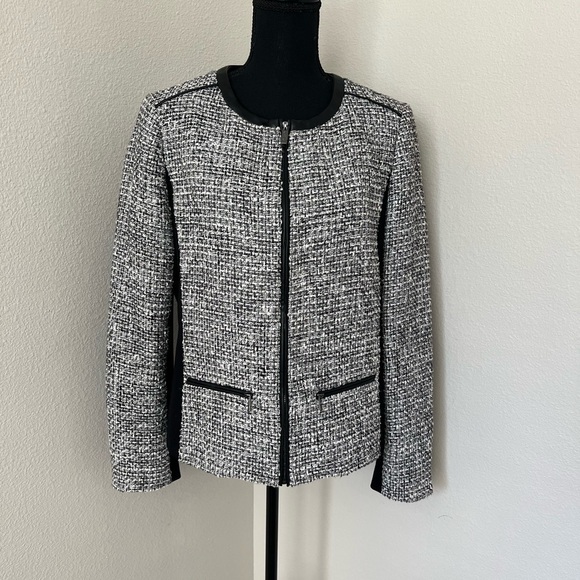 Karl Lagerfeld Tweed Zip Up Blazer Jacket - Picture 1 of 6